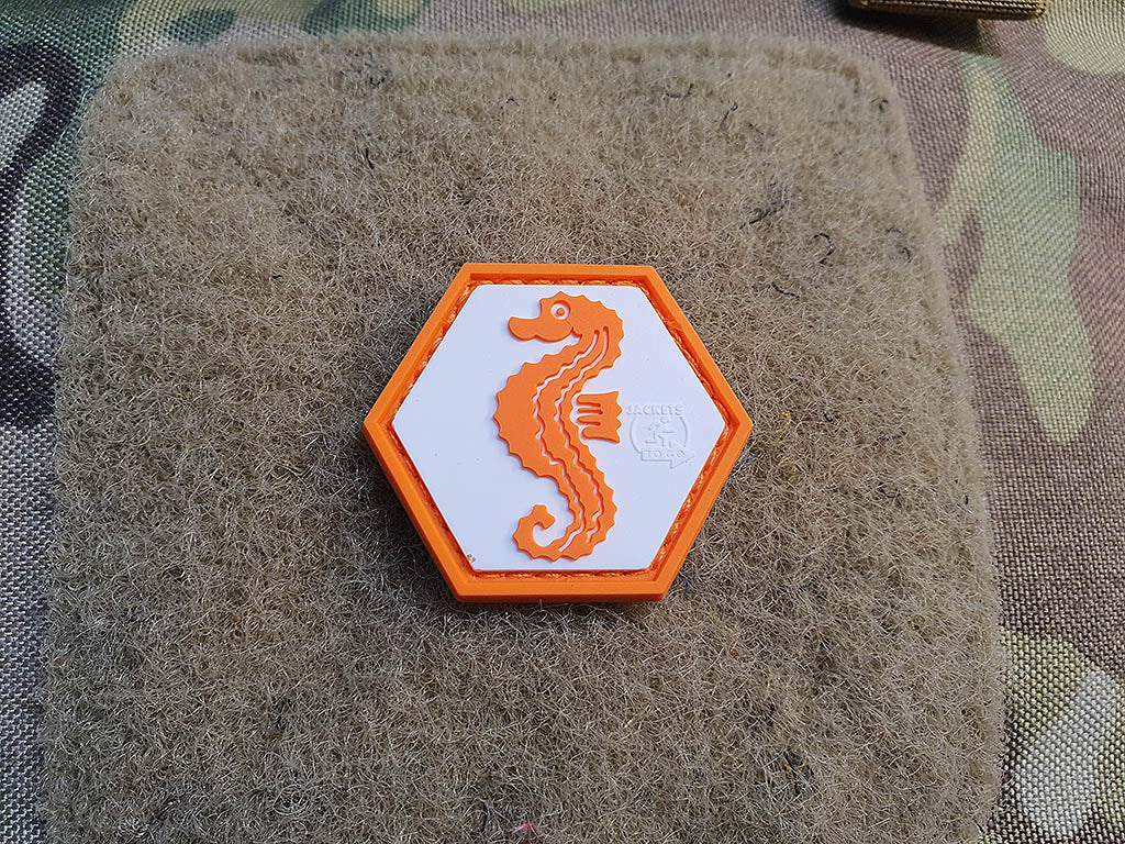 Seepferdchen Patch, fullcolor, Hexagon Patch, 3D Rubber Patch