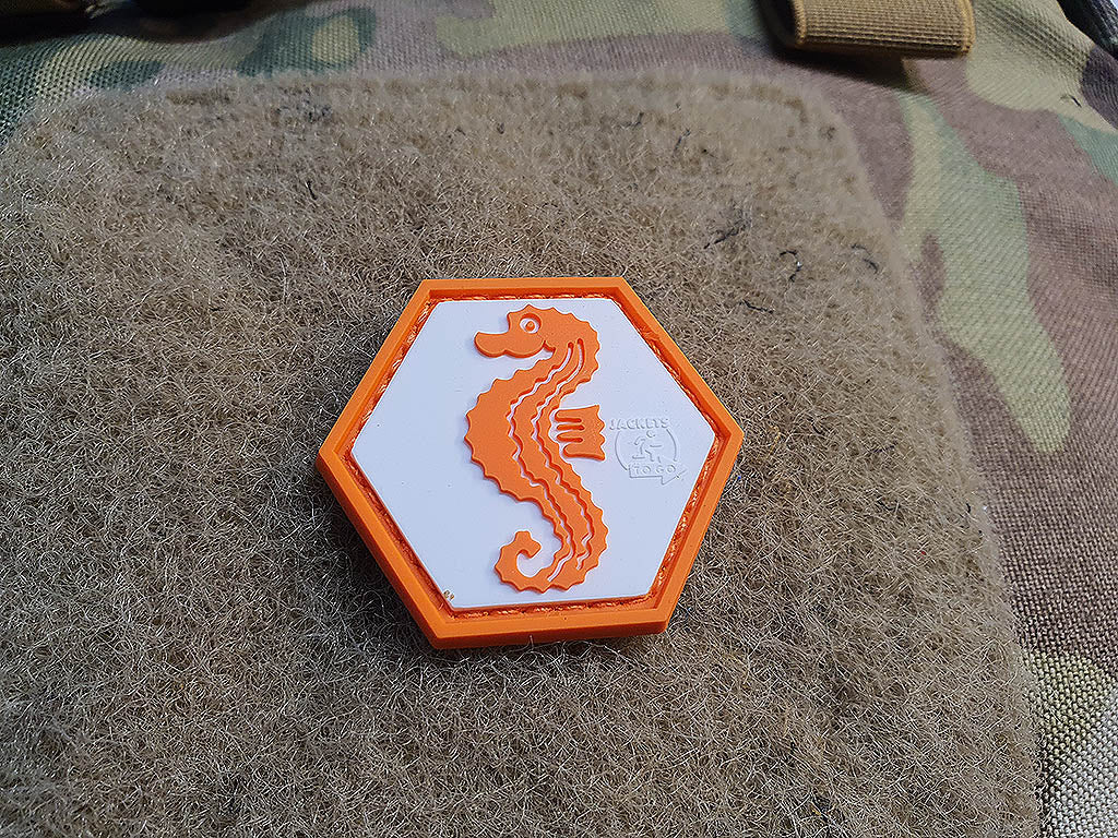 Seepferdchen Patch, fullcolor, Hexagon Patch, 3D Rubber Patch