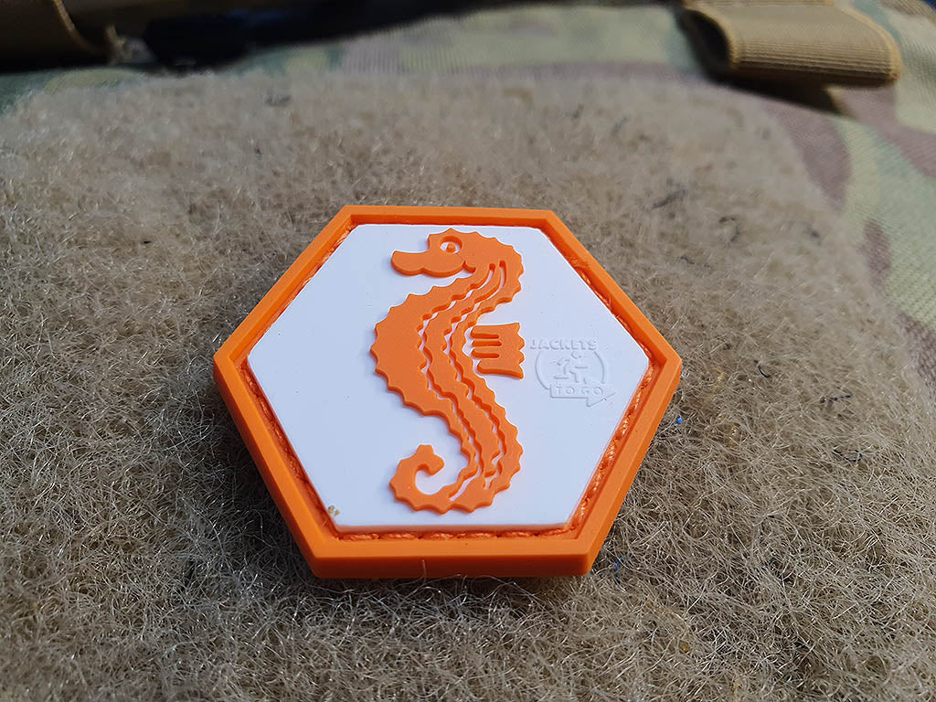 Seepferdchen Patch, fullcolor, Hexagon Patch, 3D Rubber Patch