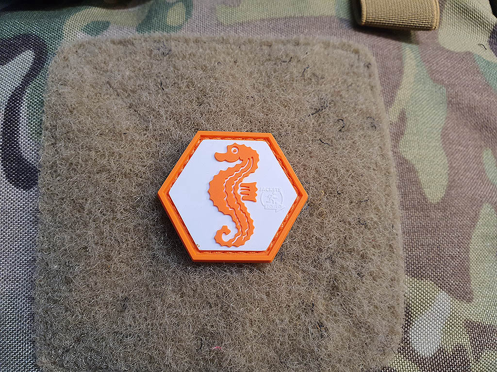 Seepferdchen Patch, fullcolor, Hexagon Patch, 3D Rubber Patch