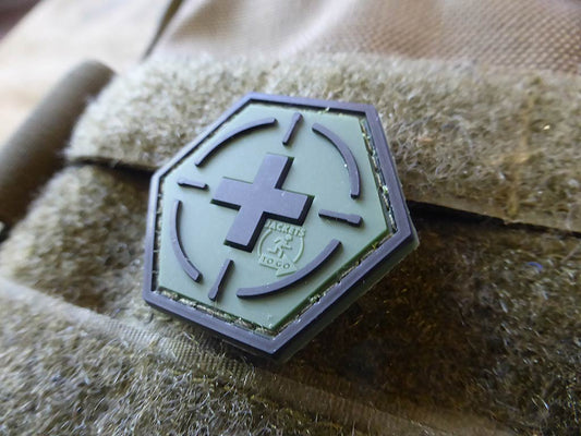 Tactical Medic Red Cross, Hexagon Patch, forest / 3D Rubber Patch, HexPatch