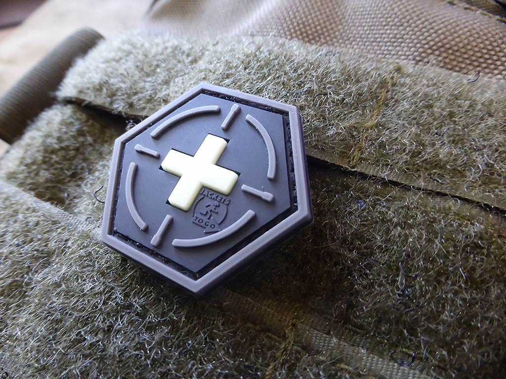 Tactical Medic Red Cross, Hexagon Patch, gid / 3D Rubber Patch, HexPatch