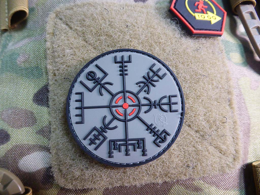 VEGVISIR VIKING COMPASS Patch, steingrau olive / 3D Rubber Patch