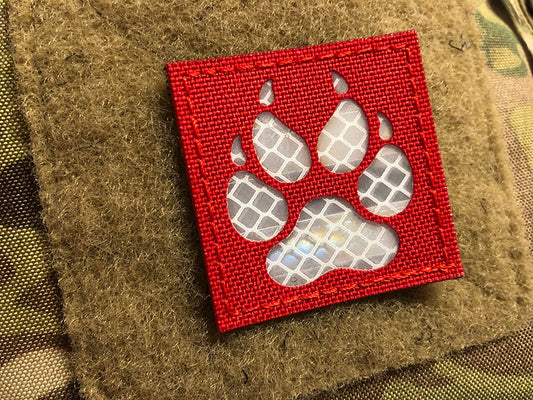 K9 Claw laser cut patch, signal red, reflective logo, with velcro backing
