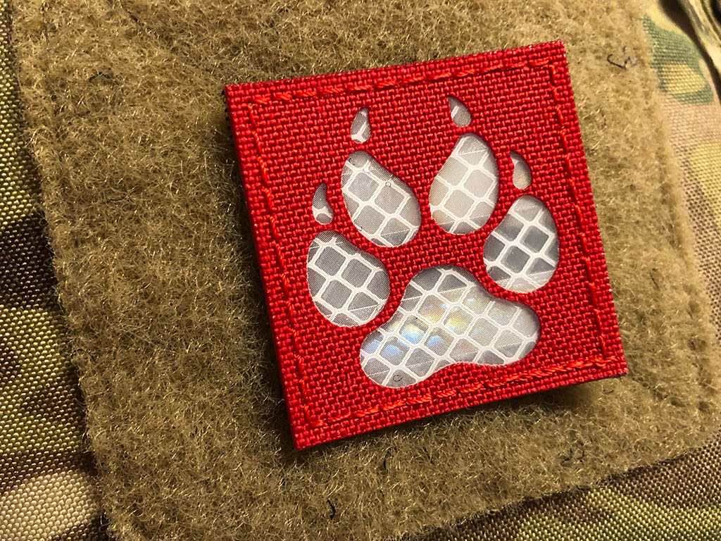 K9 Claw Lasercutpatch, Signalrot, reflektierendes Logo, mit Klettrückseite