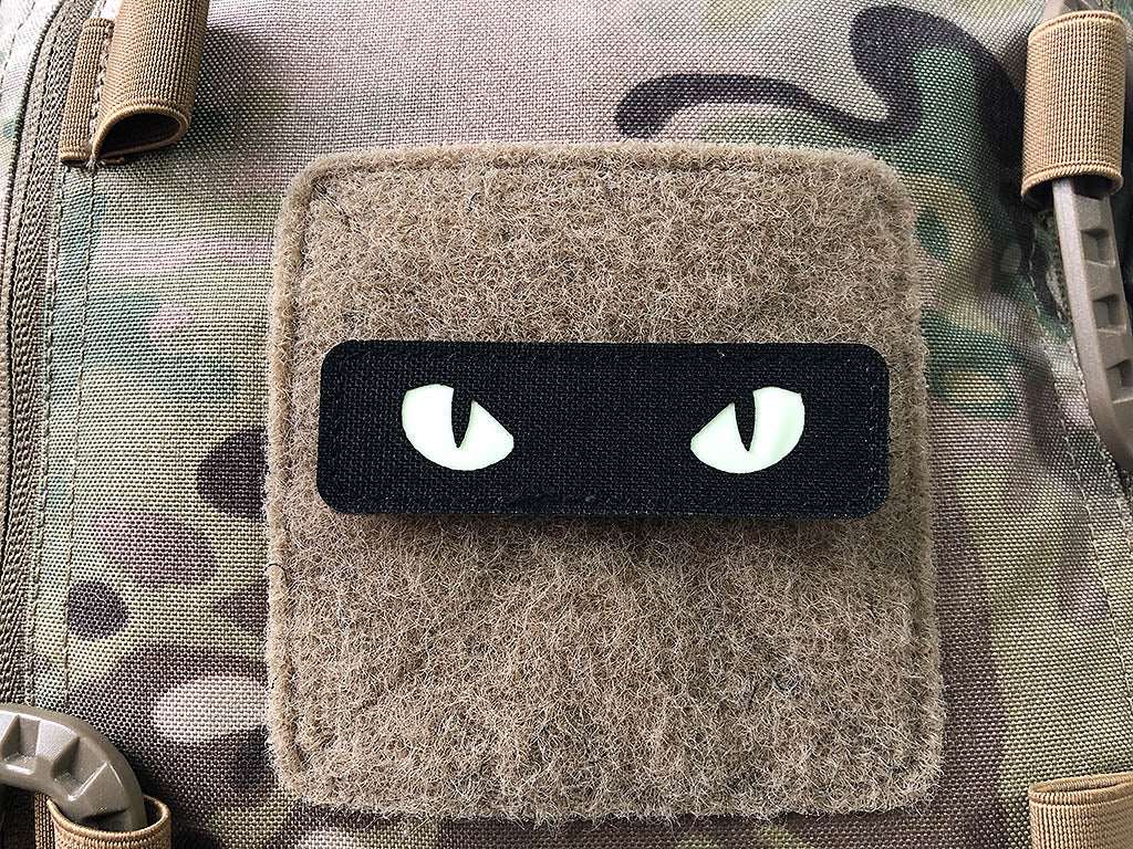 Cat Eyes Lasercut Patch, schwarz, gid nachleuchtende Augen  / Cordura Lasercut