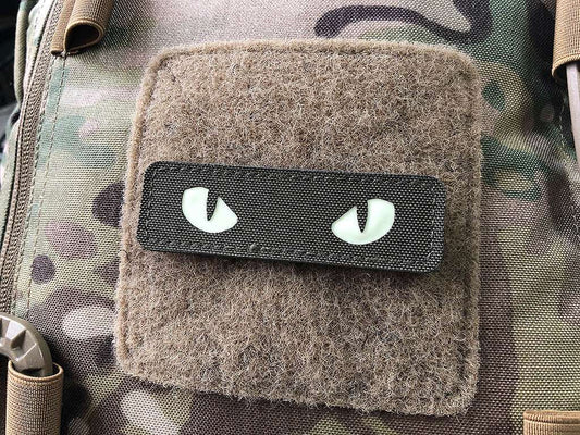 Cat Eyes Lasercut Patch, ranger-green, gid nachleuchtende Augen  / Cordura Lasercut