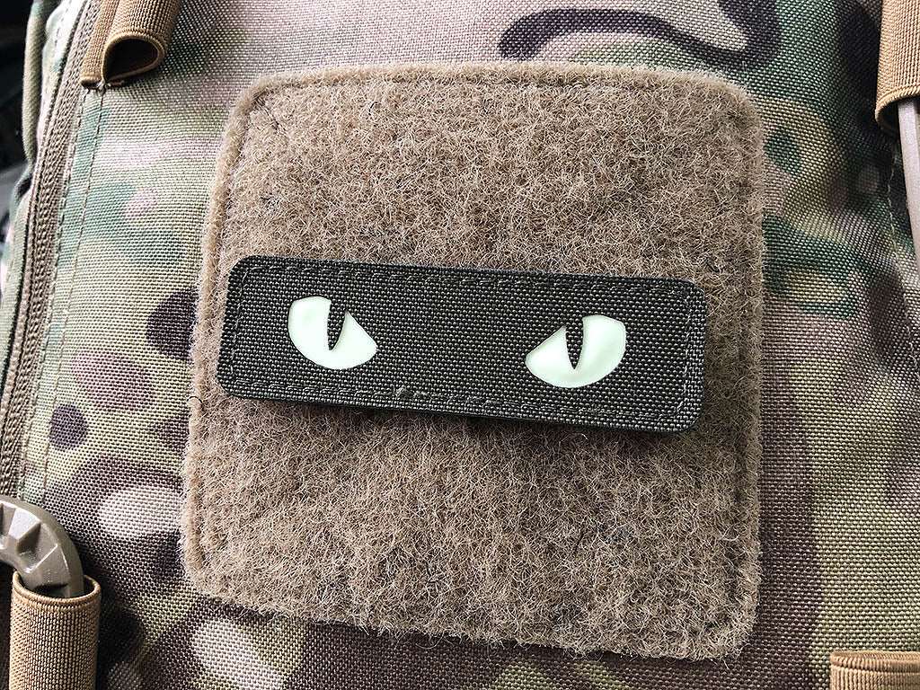 Cat Eyes Lasercut Patch, ranger-green, gid nachleuchtende Augen  / Cordura Lasercut