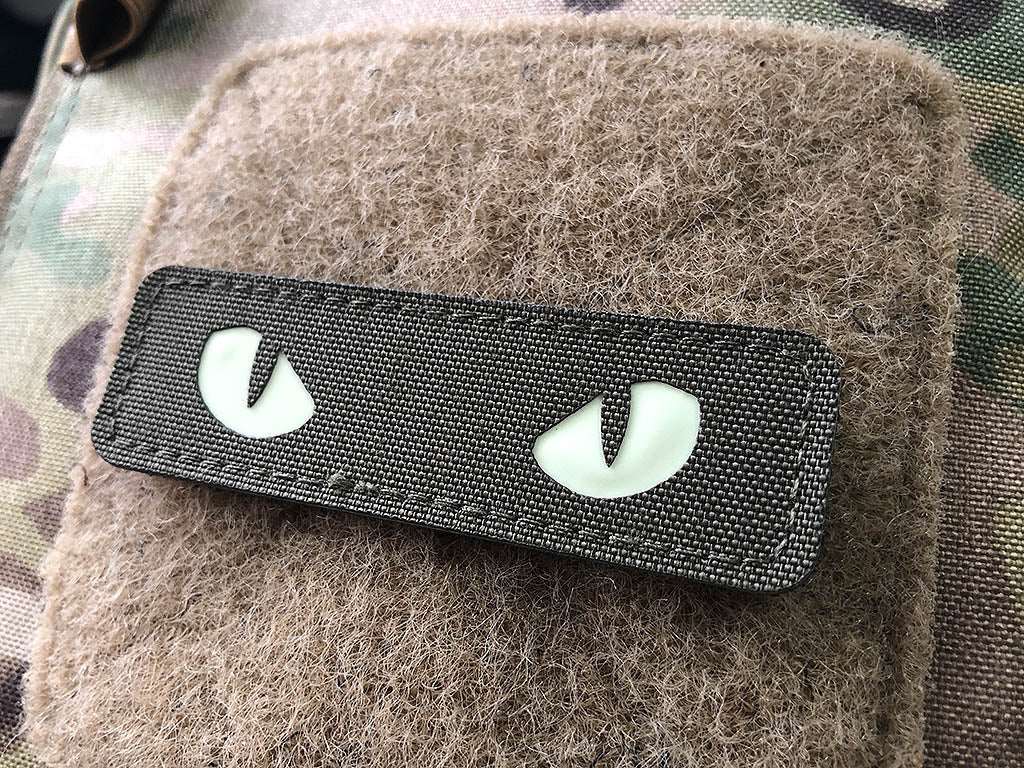 Cat Eyes Lasercut Patch, ranger-green, gid nachleuchtende Augen  / Cordura Lasercut