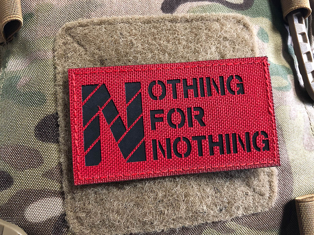 Nothing For Nothing, Lasercutpatch, Signalrot schwarz, mit Klettrückseite