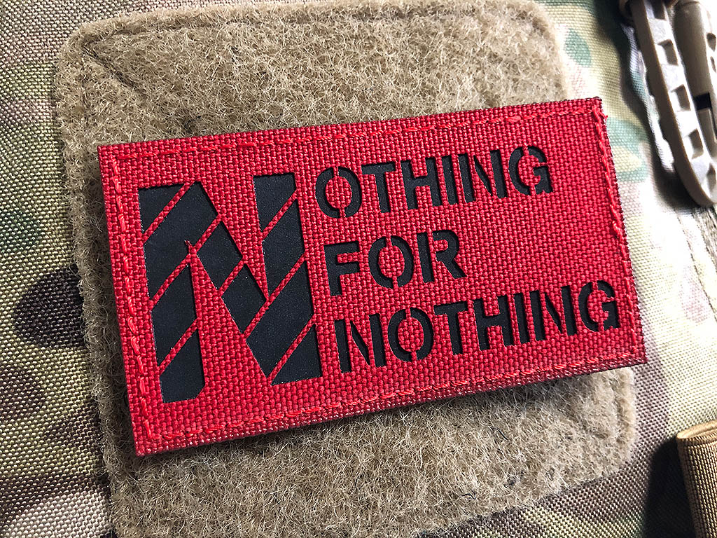 Nothing For Nothing, Lasercutpatch, Signalrot schwarz, mit Klettrückseite