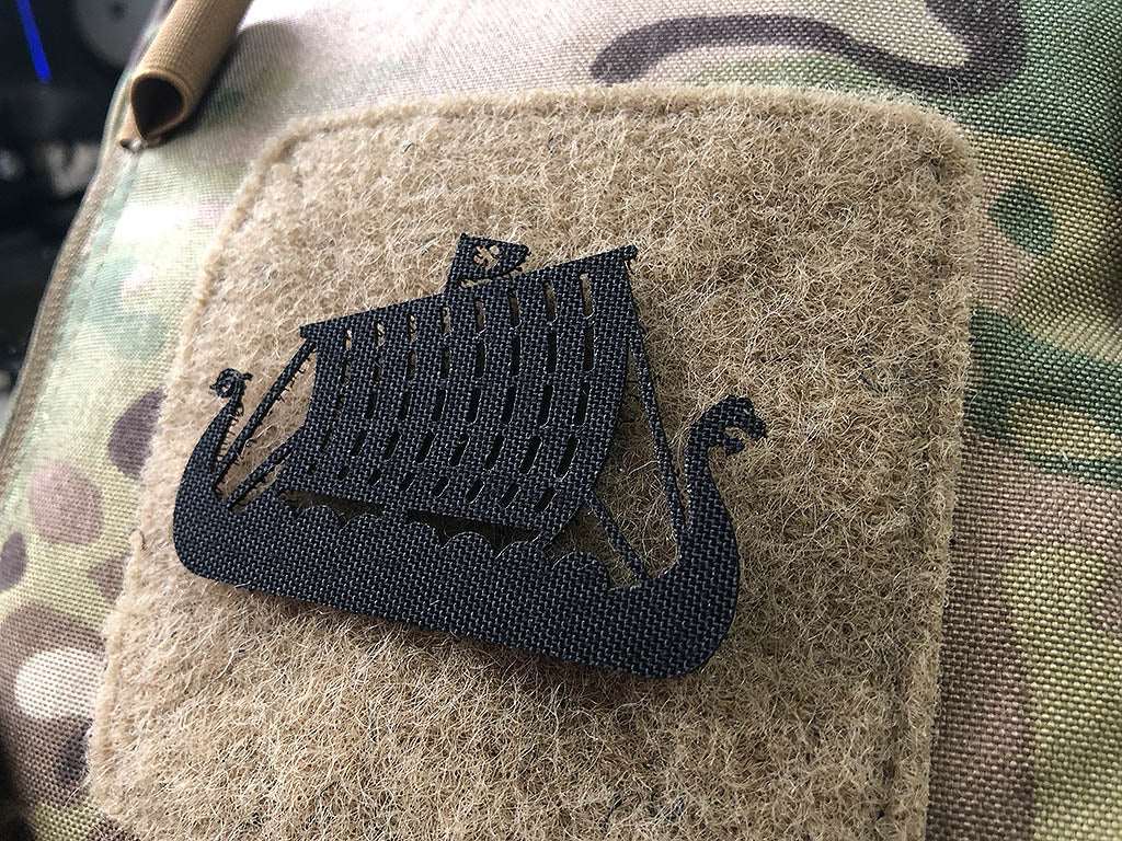 Drakkar Dragon Ship Lasercut Patch, black, Cordura Lasercut