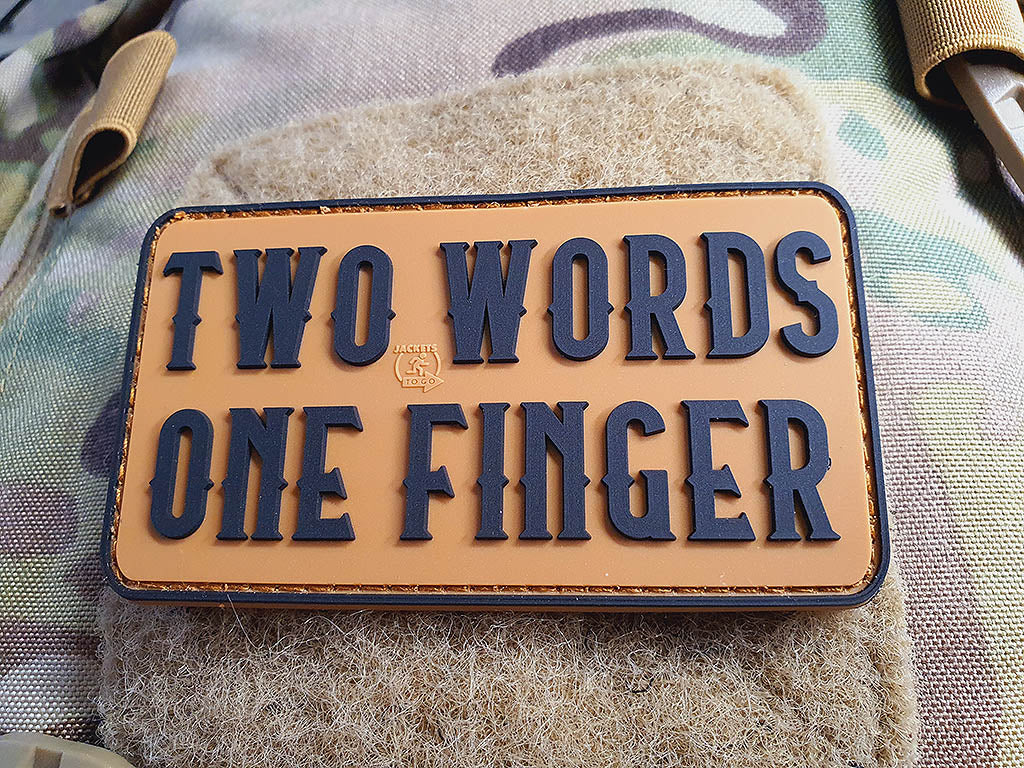 Two Words One Finger Patch, Coyote Brown / 3D Rubber Patch