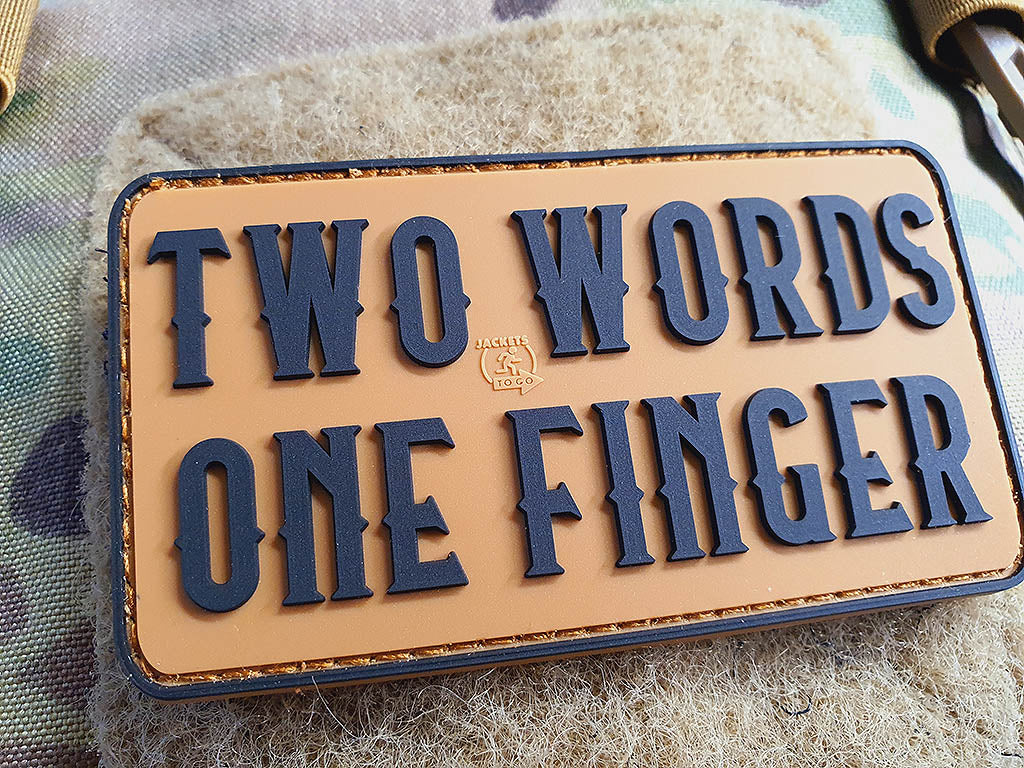 Two Words One Finger Patch, Coyote Brown / 3D Rubber Patch
