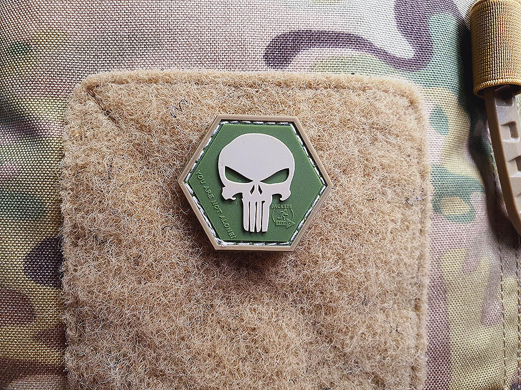 Punisher “YOU ARE NOT ALONE” Patch, multicam, Hexagon Patch, 3D Rubber Patch