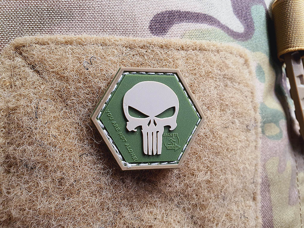 Punisher “YOU ARE NOT ALONE” Patch, multicam, Hexagon Patch, 3D Rubber Patch