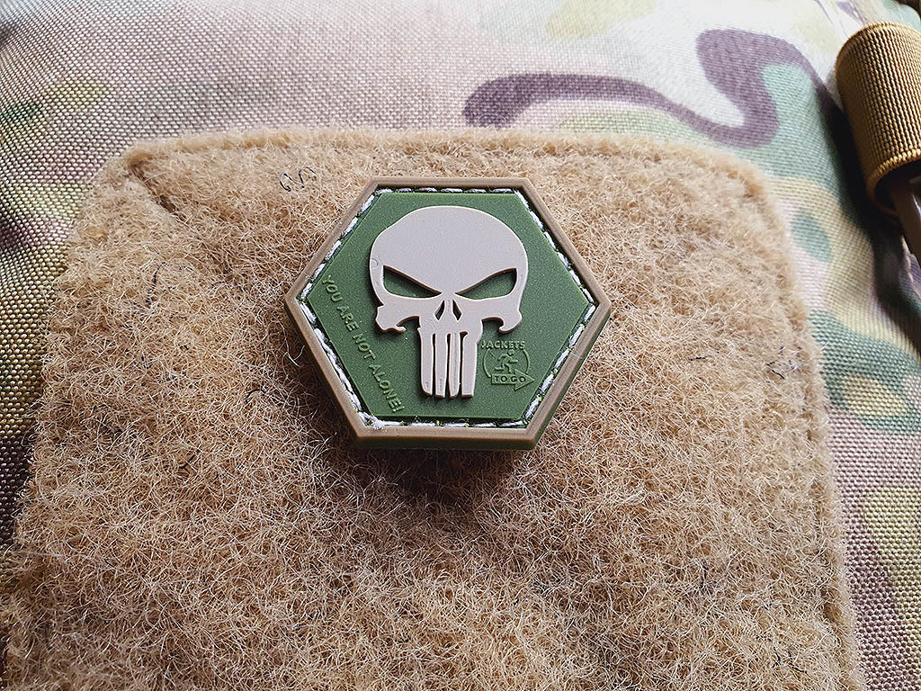 Punisher “YOU ARE NOT ALONE” Patch, multicam, Hexagon Patch, 3D Rubber Patch