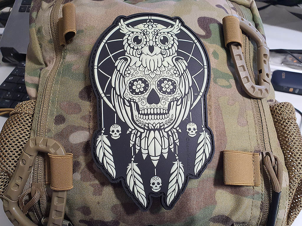 Calavera Owl Dreamcatcher, Traumfänger Patch, gid nachleuchtend / 3D Rubber Patch - Patch Snatched