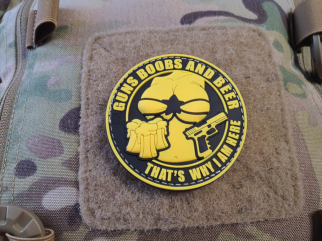 Guns Boobs and Beer Patch, gelb / 3D Rubber Patch