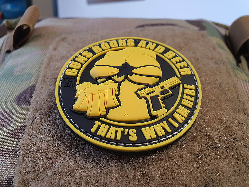 Guns Boobs and Beer Patch, gelb / 3D Rubber Patch