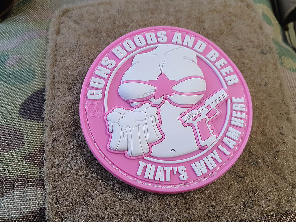 Guns Boobs and Beer Patch, pink / 3D Rubber patch - Patch Snatched