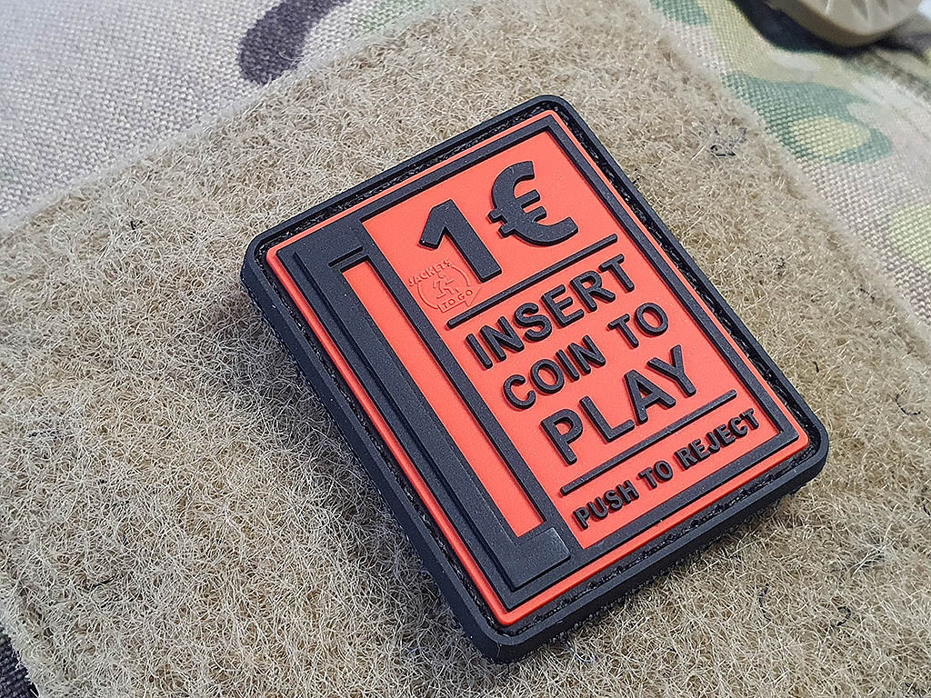 Insert Coin to Play Patch, black on fire-red, 3D Rubber Patch - Patch Snatched