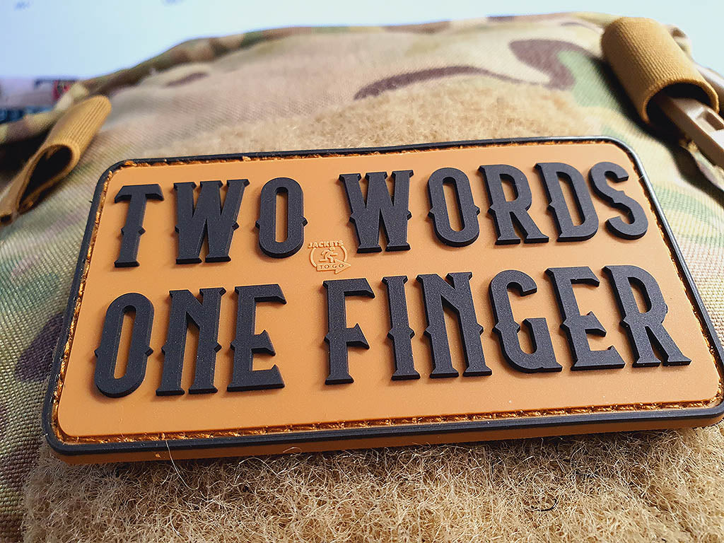 Two Words One Finger Patch, Coyote Brown / 3D Rubber Patch