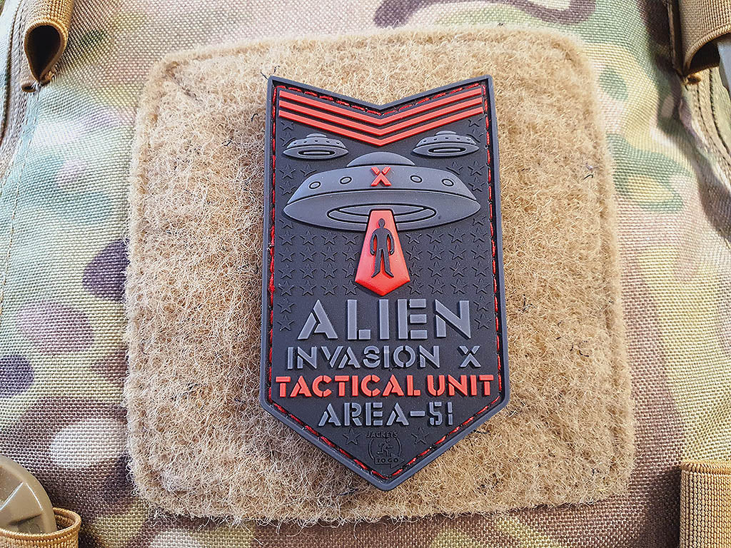 ALIEN INVASION X-Files, Tactical Unit Patch, AREA-51, red / 3D Rubber Patch