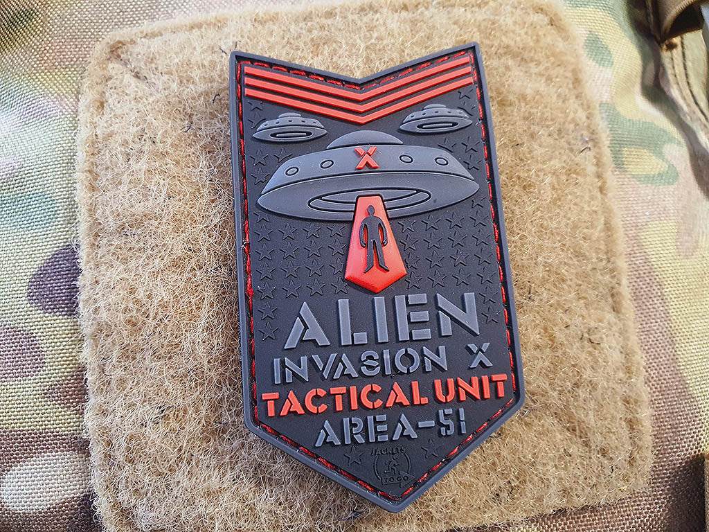 ALIEN INVASION X-Files, Tactical Unit Patch, AREA-51, red / 3D Rubber Patch