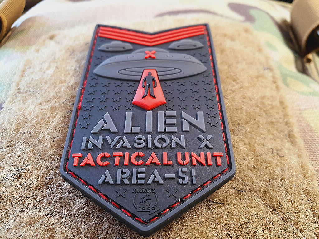 ALIEN INVASION X-Files, Tactical Unit Patch, AREA-51, red / 3D Rubber Patch