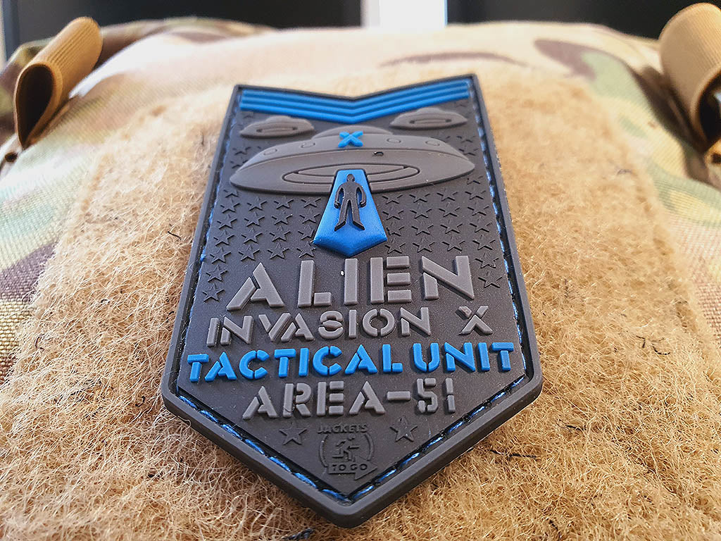 ALIEN INVASION X-Files, Tactical Unit Patch, AREA-51, blue / 3D Rubber Patch