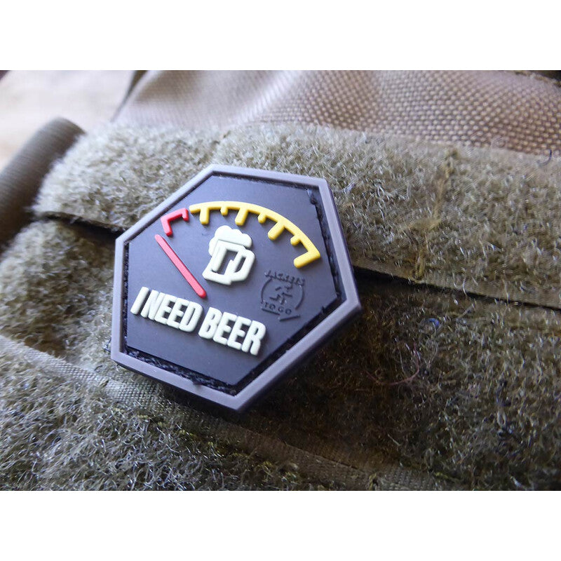 I NEED BEER, Hexagon Patch, gid, 3D Rubber Patch, HexPatch