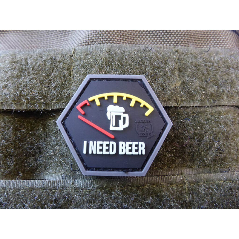 I NEED BEER, Hexagon Patch, gid, 3D Rubber Patch, HexPatch