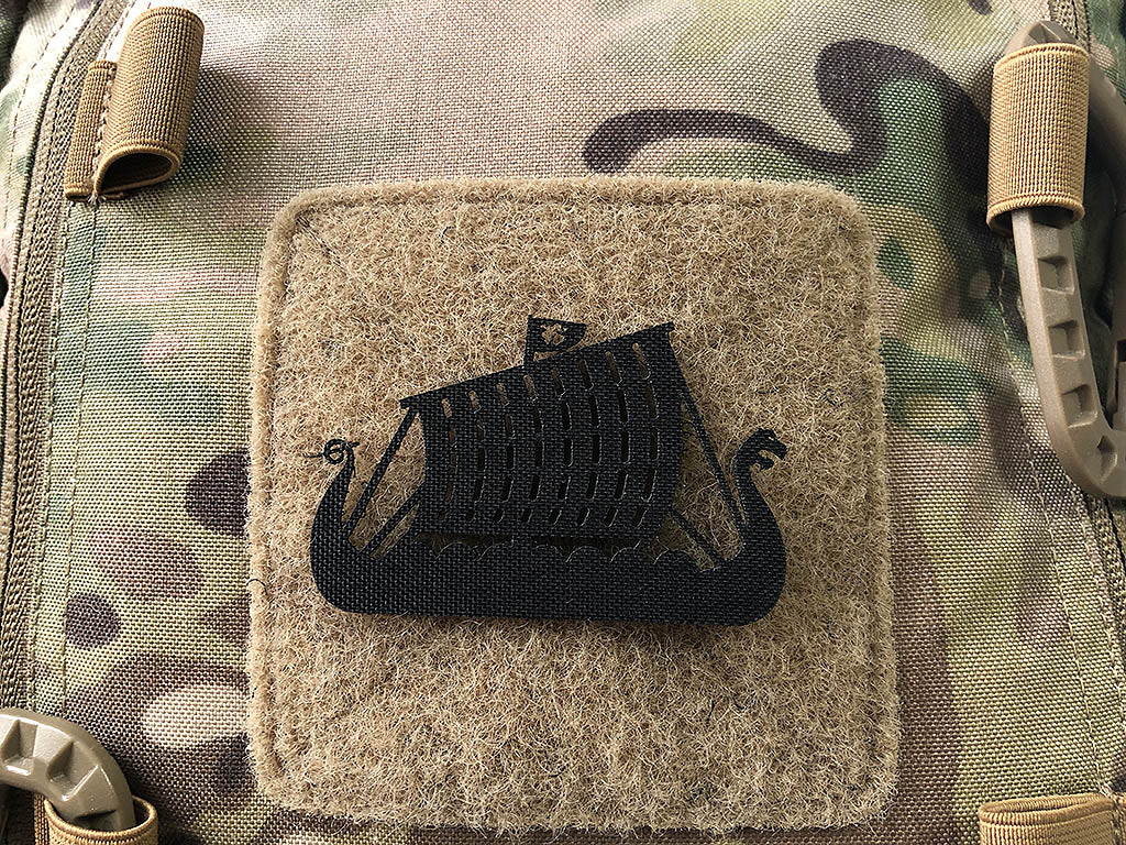 Drakkar Drachenschiff Lasercut Patch, schwarz, Cordura Lasercut