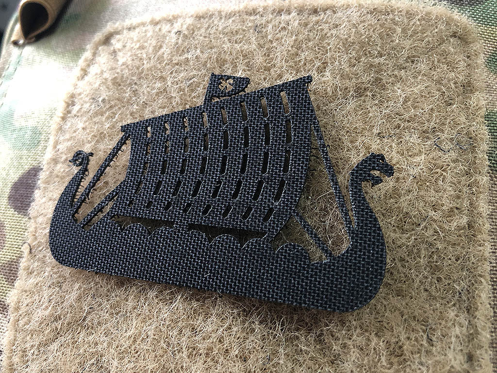 Drakkar Dragon Ship Lasercut Patch, black, Cordura Lasercut