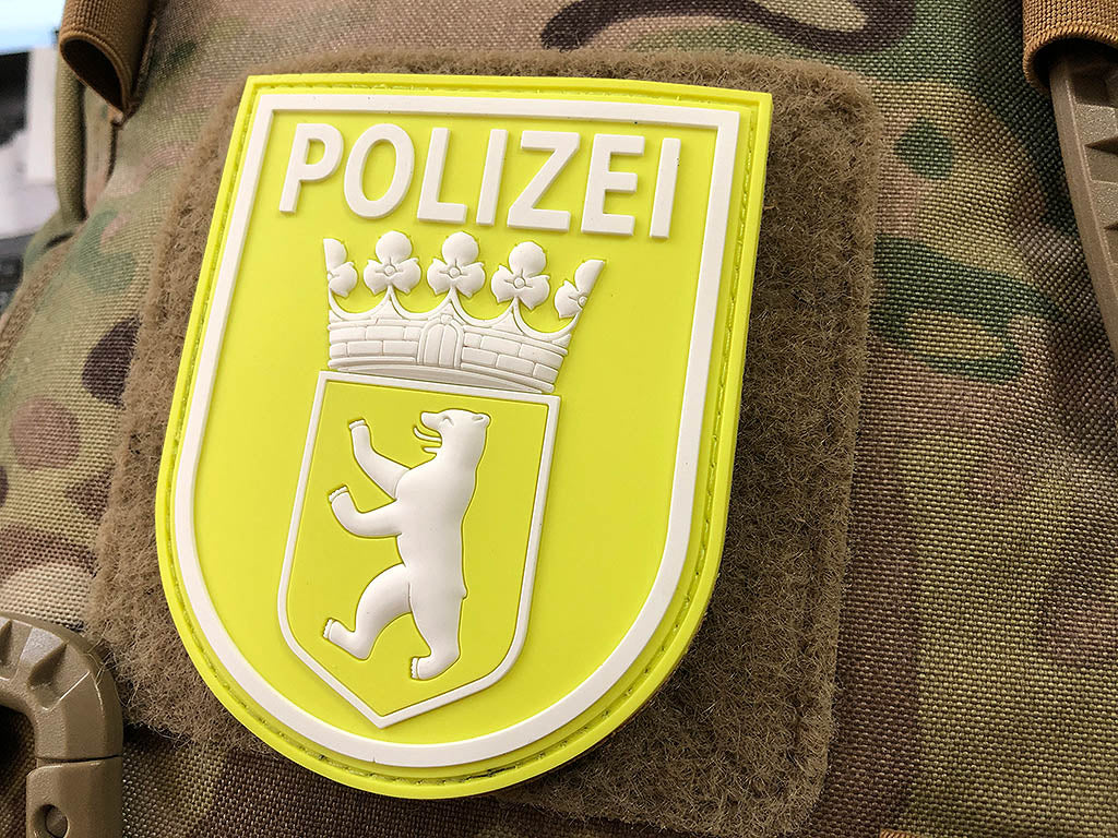 Ärmelabzeichen Polizei Berlin Patch, signalgelb / weiss nachleuchtend / 3D Rubber patch