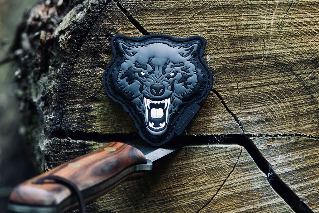 Angry Wolf Head Patch, grau / 3D Rubber Patch