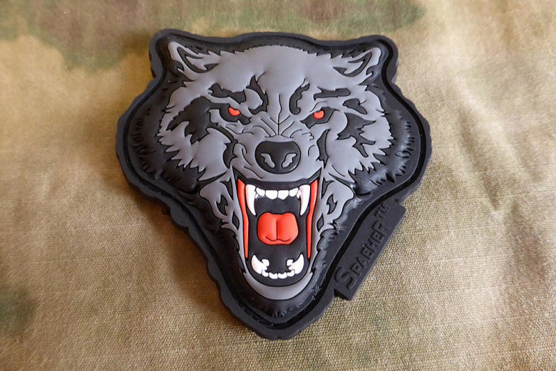 Patch tête de loup en colère, patch en caoutchouc gid / 3D