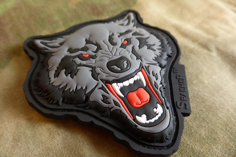 Patch tête de loup en colère, patch en caoutchouc gid / 3D
