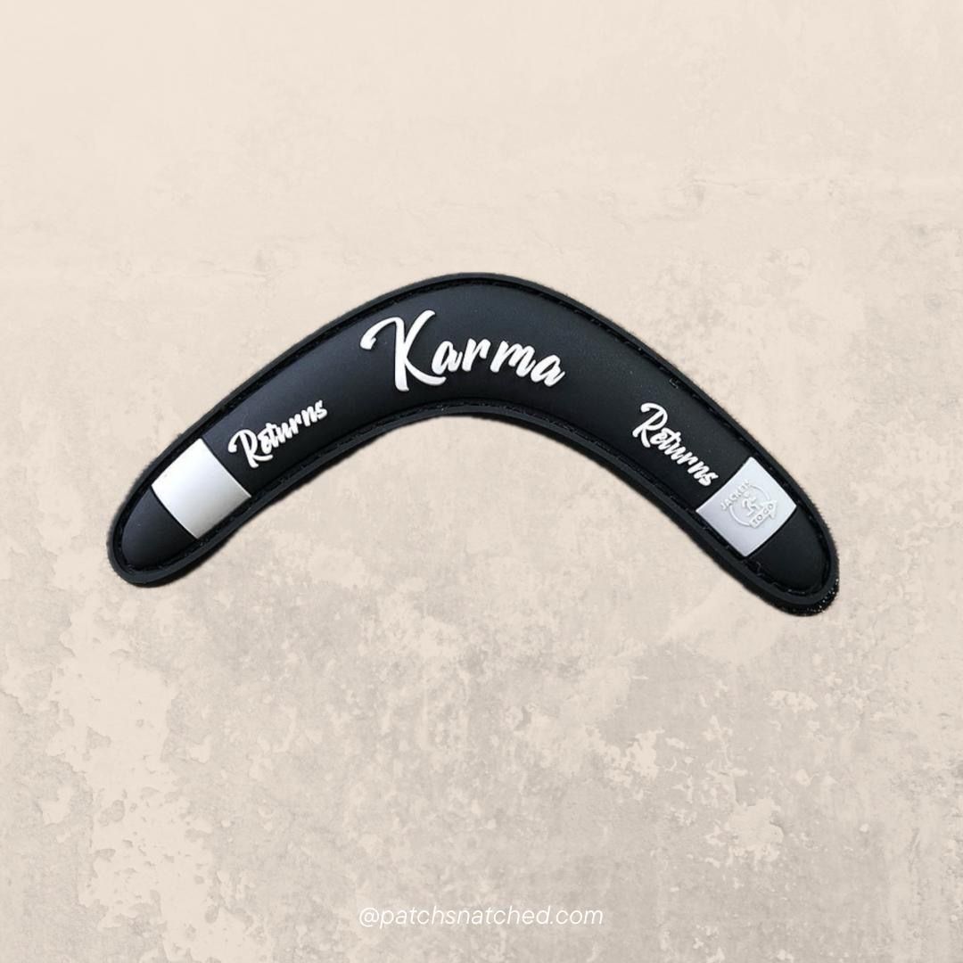 Karma Returns Boomerang Patch, black / 3D Rubber - Patch Snatched