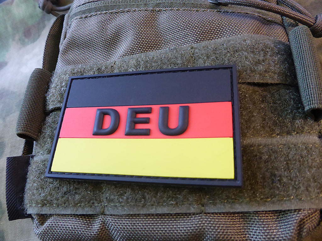 Deutschlandflagge - Patch, mit DEU Kürzel, vollfarbig / 3D Rubber Patch