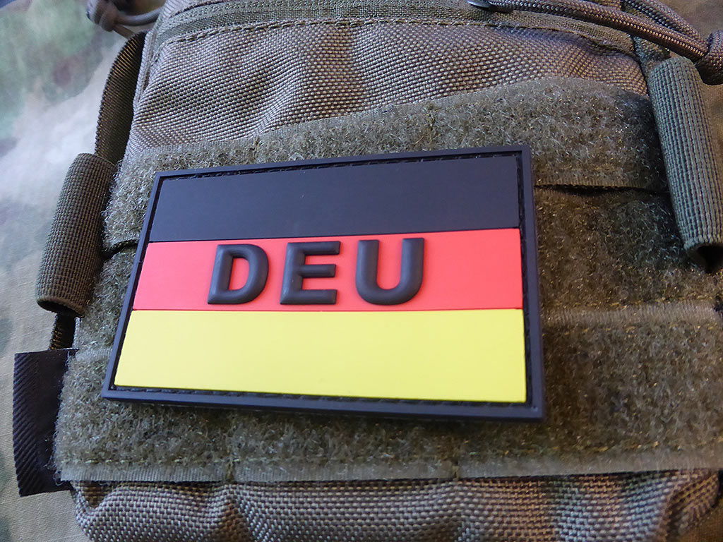 Drapeau allemand - patch, avec abréviation DEU, patch en caoutchouc couleur / 3D