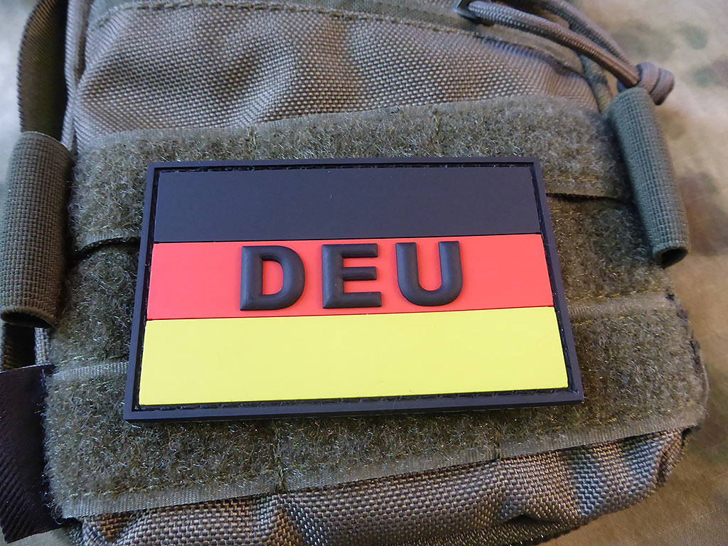Drapeau allemand - patch, avec abréviation DEU, patch en caoutchouc couleur / 3D
