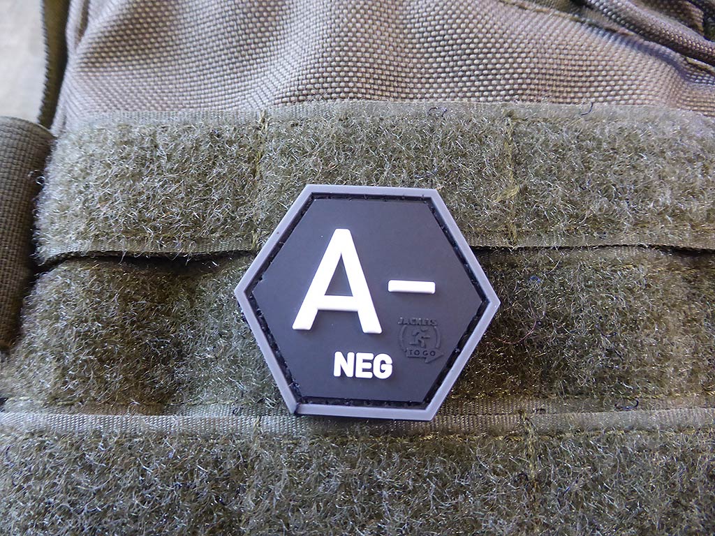 Blutgruppen Patch A Neg, Hexagon Patch swat / 3D Rubber Patch, HexPatch