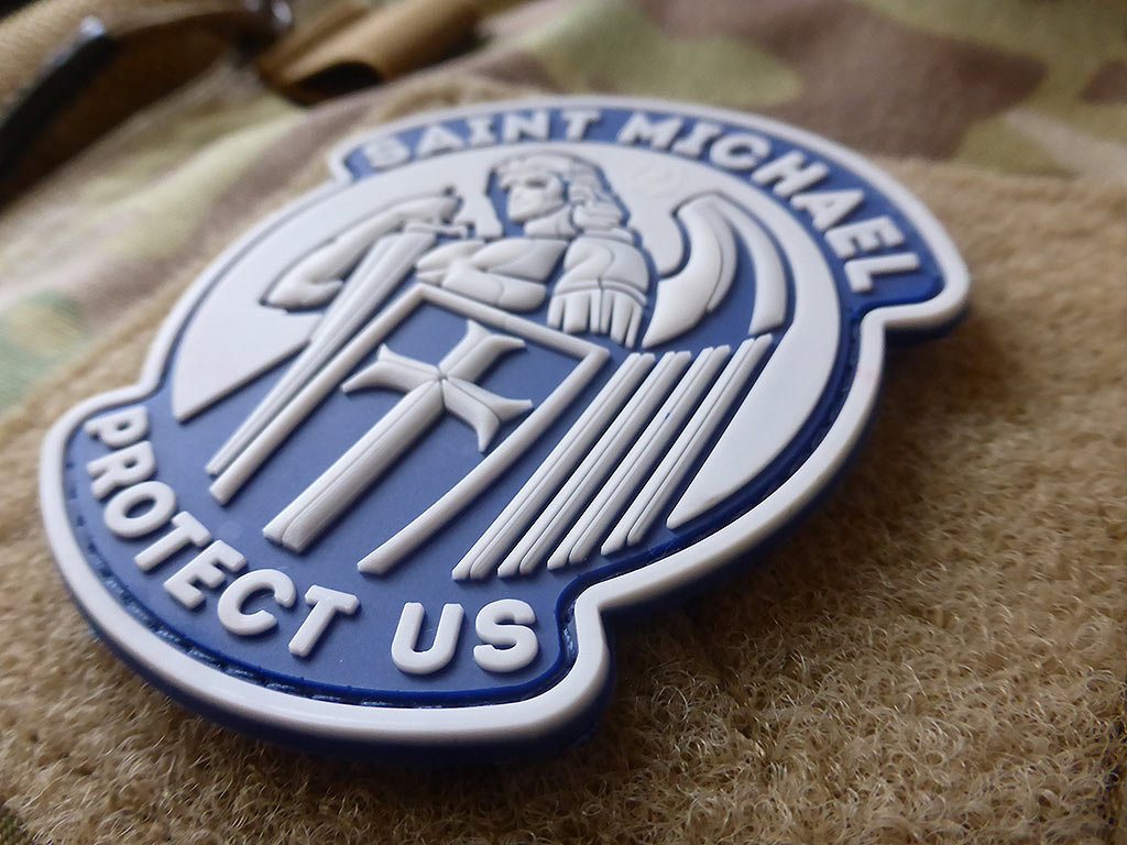 SAINT MICHAEL PROTECT US Patch, lightblue / 3D Rubber Patch