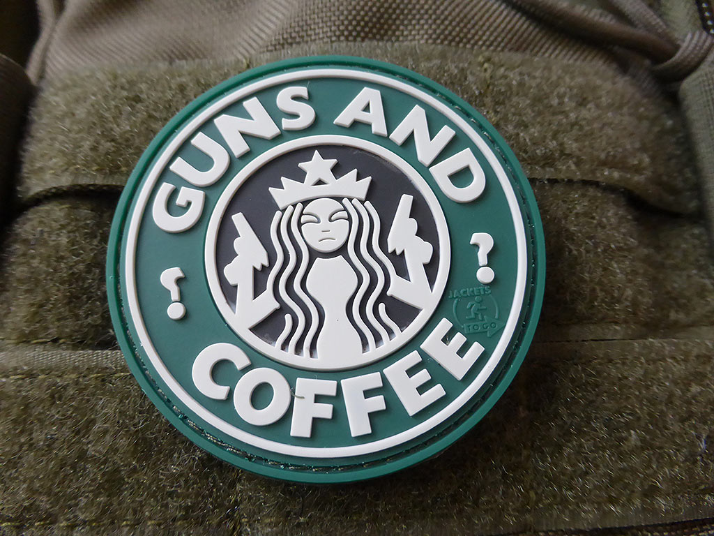 Guns and Coffee Patch, fullcolor, 3D Rubber patch